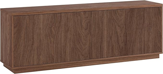 Henn&Hart Fluted TV Stand for TVs up to 75" with 2 Concealed Ribbed Storage Cabinets and Adjustable Shelves for Living Room, Family Room, or Office, Medium Walnut