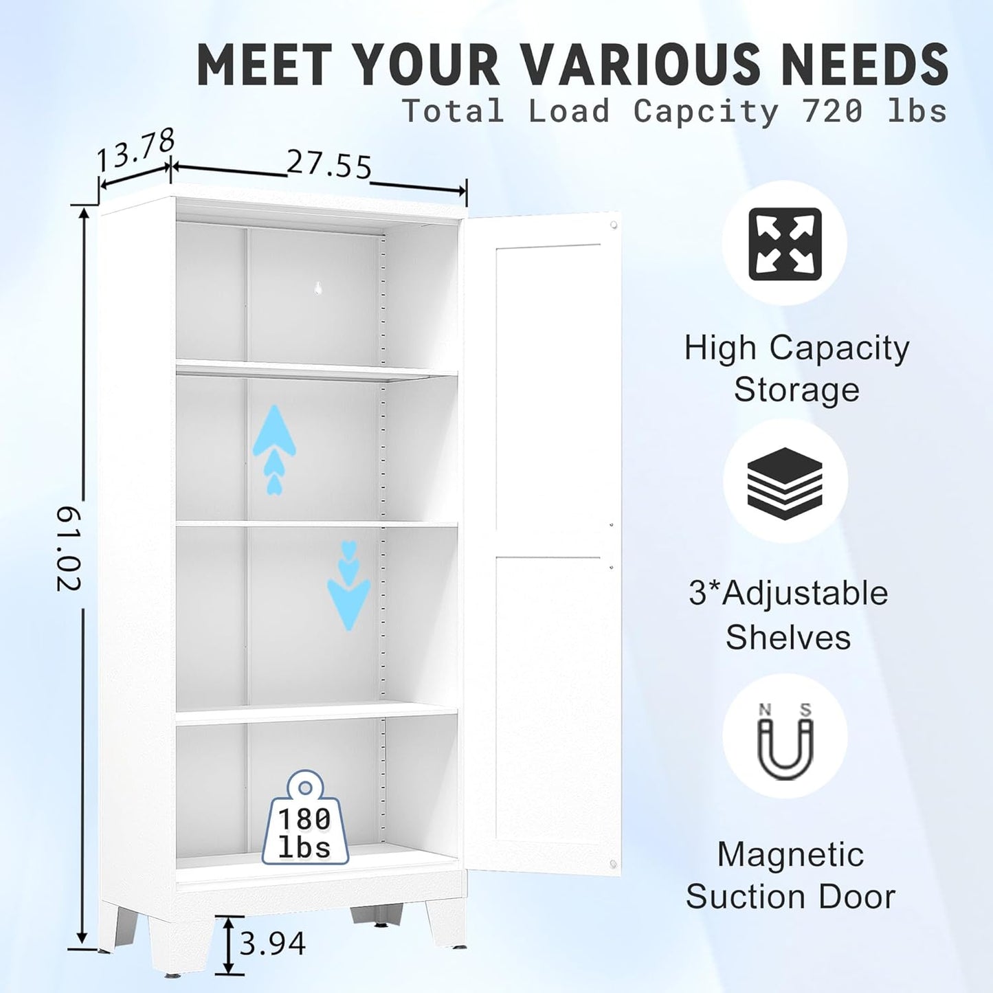61.02" Pantry Cabinet, Kitchen Pantry Storage Cabinets with Adjustable Shelves and Feet, White Pantry Storage Cabinet for Kitchen, Dining Room, Living Room and Bathroom (White) Metal - Décor Diaries