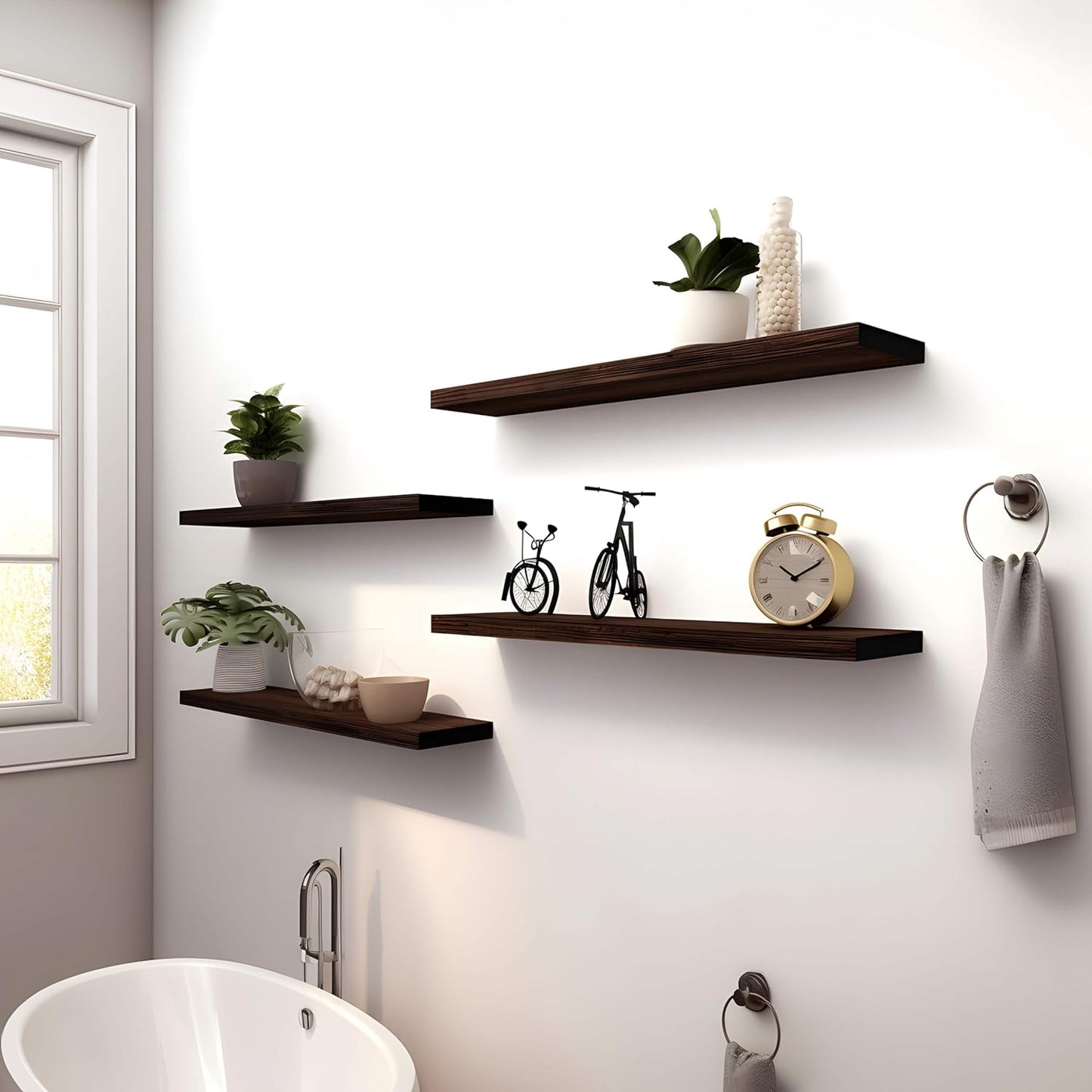 Wood Floating Shelves for Wall Decor, Rustic Wall Shelves for Bedroom Bathroom Kitchen Living Room, Set of 4 Walnut 24 Inch - Décor Diaries