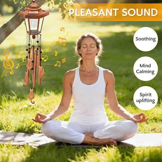Large Solar Cat Wind Chimes, Gifts for Women Mom Grandma Wife Sister Daughter Neighbor Nana, Classic Bronze Wind Chimes With Wind Catcher, Solar Decor Lights For Outdoor Garden Patio Yard Porch Window