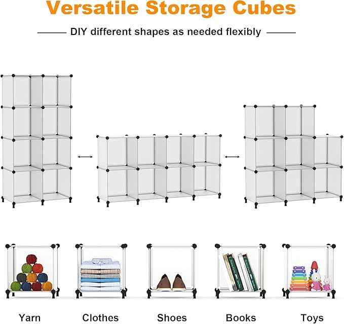 AWTATOS 8 Cube Storage Organizer, Closet Organizer Storage Shelf, Bookcase Bookshelf, DIY Stackable Storage Cubes Shelves for Closet, Bedroom, Home, Office, Translucent