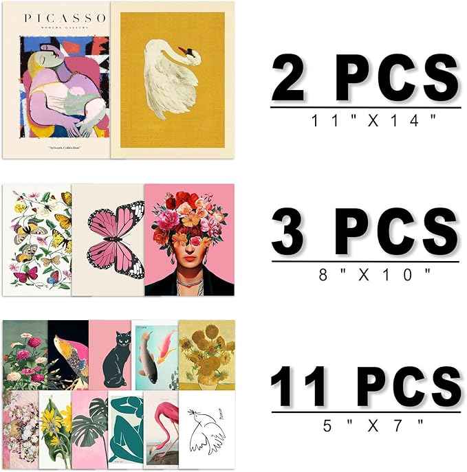 16 PCS Eclectic Wall Art Decor, Modern Maximalist Wall Prints for Bedroom, Posters for Room Aesthetic, Wall Collage Kit Pictures for Living Room, Colorful Dorm Gallery Home Decor
