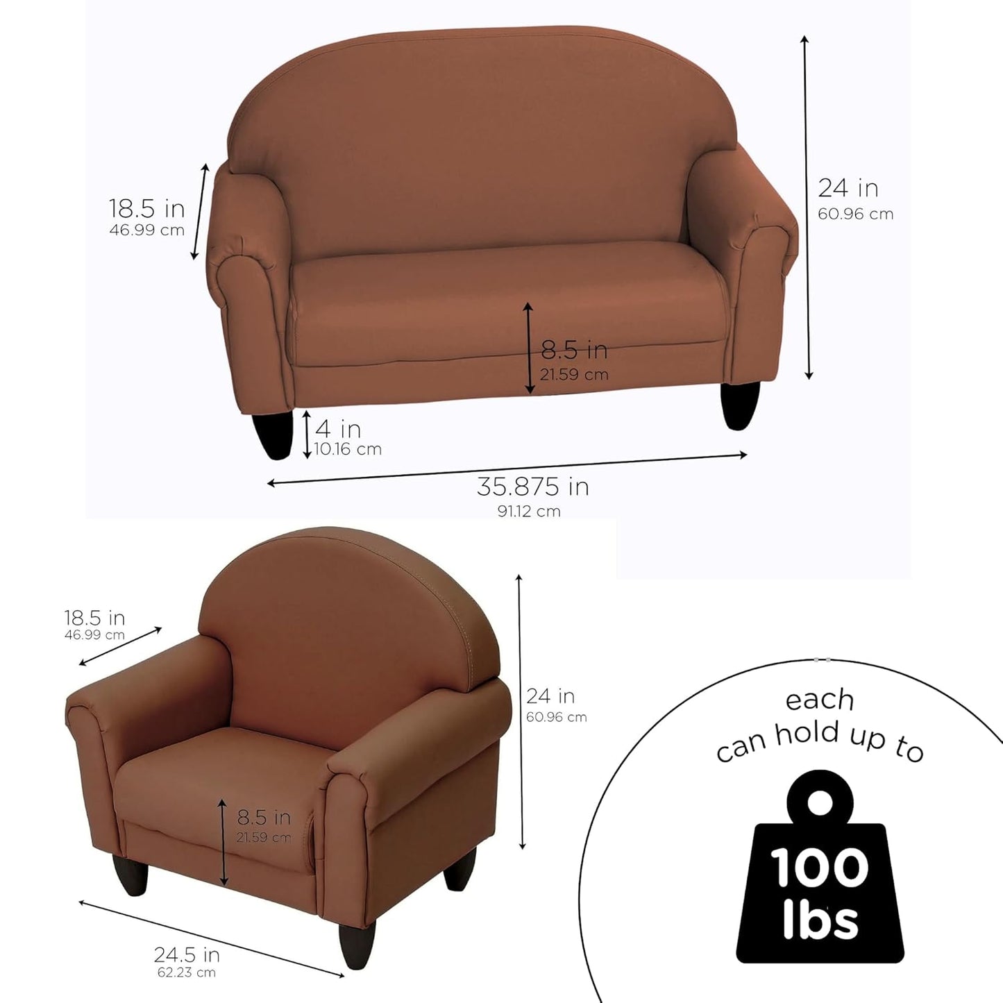 Children's Factory As We Grow Chair and Couch, Flexible Seating for Daycare or Preschool, Kids Reading Couch, Playroom Furniture, Walnut