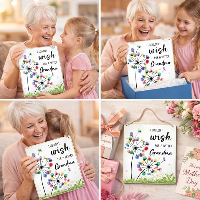 Dandelion DIY Custom Mothers Day Gift For Grandma Fingerprint Sign, Finger Prints Grandma Craft for Baby, First Mothers Day For Grandma, Memory Keepsake Kids Activity PreK Preschool (Wish Grandma) -26