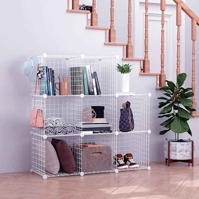 C&AHOME Wire Cube Storage, 8-Cube Organizer Metal C Grids Storage, Storage Bins Shelving, Modular Shelves, DIY Closet Cabinet Ideal for Living Room, Home, Office 24.8" L x 12.4" W x 48.4" H White