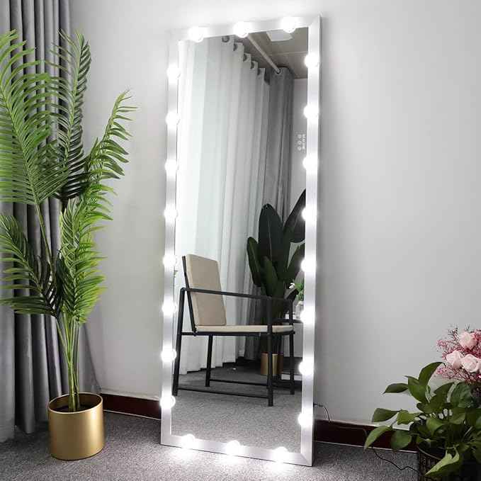 65" x 24"Full Length Mirror with Lights and Stand Touch Control - Wall Mounted and Floor Standing,LED Lighted Full Body Dressing Mirror for Bedroom,Dimming&3 Color Modes (Silver)