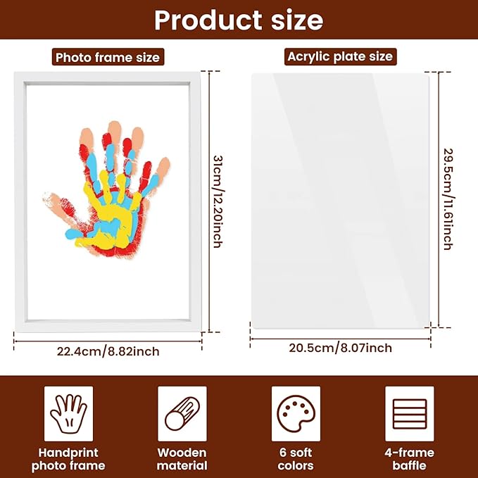 Hand and Footprint Kit for Family New Parents Mom Baby Keepsake, 4 Sheets, White Wood Frame, Handprint Ornament Crafts Gift for Christmas Birthday Anniversary Mother's Day Father's Day Adoption Days