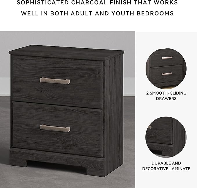 Signature Design by Ashley Belachime Contemporary 2 Drawer Nightstand, 24.41" Tall, Black