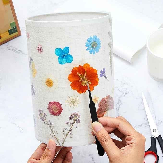 Hortsun Pressed Flower Lamp Vintage Table Small Lamp Cottagecore Decor Boho Night Light Decorative Rustic Night Light for Bedroom, Living Room or Office, Valentine Gift for Women(DIY Style)