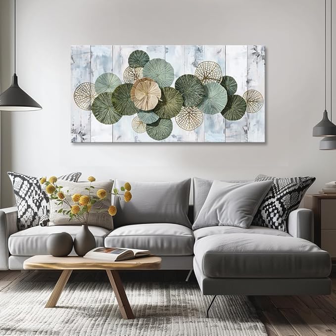 Wall Art Simple Wall Decor Green Canvas Painting Abstract Wall Art for Bedroom Living Room Dining Room Home Office Decor 71"x36" with Framed