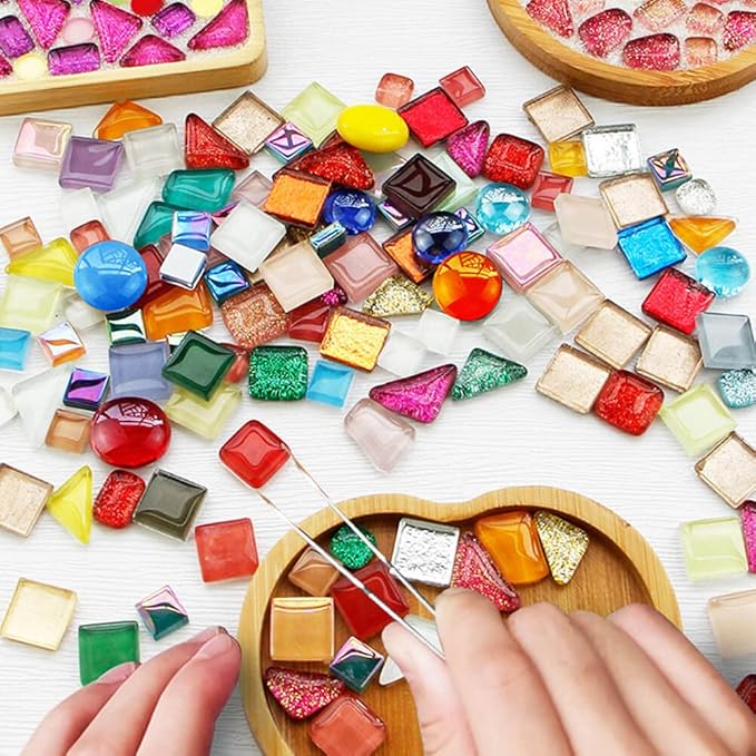 LITMIND Assorted Colors Irregular Crystal Mosaic Tiles, 9oz Value Pack - Perfect for Art Crafts, Mosaic Making Projects, Home Decor, and More