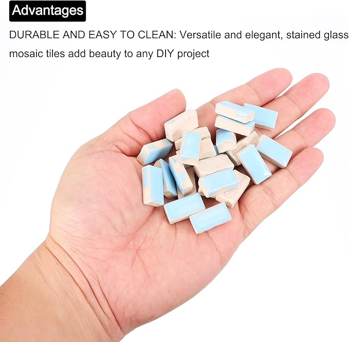 MECCANIXITY 250g Ceramic Mosaic Tiles for Crafts Bulk, Rectangle Light Blue Ceramic Tile for Mosaic Kits Garden Stepping Stone Cup Mat