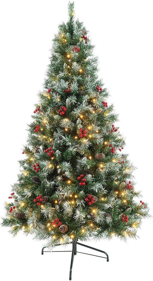 Prelit Christmas Tree with Lights 7.5ft - Premium Artificial Christmas Tree, with 1364 Branch Tips and 550 Warm Lightsm, Support Automatique, Easy Assembly,Perfect Choice for Xmas Decorations