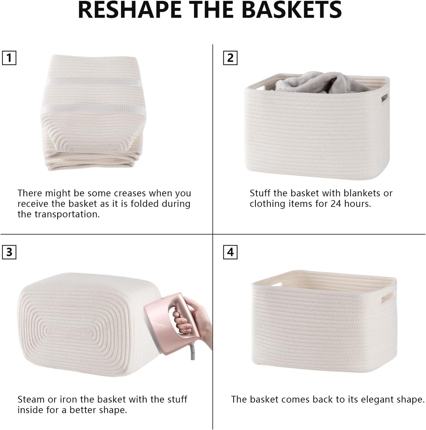 4 Pack Storage Baskets for Organizing, Woven Baskets for Shelves - Perfect for Toys, Books, Towels, and Clothes, Durable Gift Basket Bins Toy Storage, 12.7''L x9''W x7.8''H, White