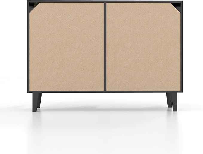 Panana Buffet Storage Cabinet with Rattan Decorating 4 Doors Living Room Kitchen Sideboard 48.43 x 34.65 x 15 inch (Black)