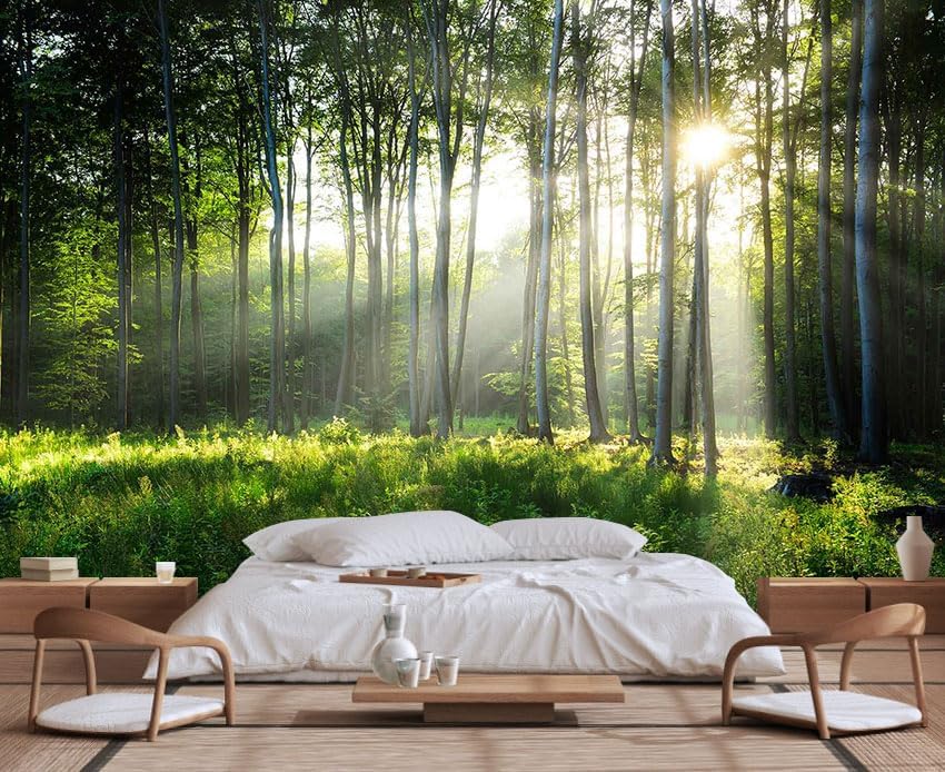 Sunshine in The Woods Mural, Large Jungle Mural, Suitable for Decorating Bedroom, Living Room, Bath Room Background Wall(Non-self-Adhesive)