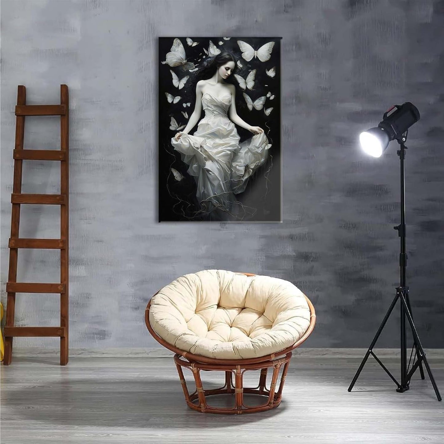 Vintage Gothic Feminine Canvas Wall Art Print Butterfly Poster Moody Preppy Wall Art Dark College Decor for Home Bedroom20x30in Wood Framed