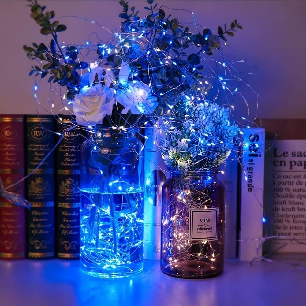 4-Pack 50 LED Christmas Fairy Lights Battery Operated with Timer, 16FT Waterproof Starry String Lights Outdoor Indoor Cuttable Fairy Lights for Bedroom Home Wedding Party Christmas Decoration (Blue)