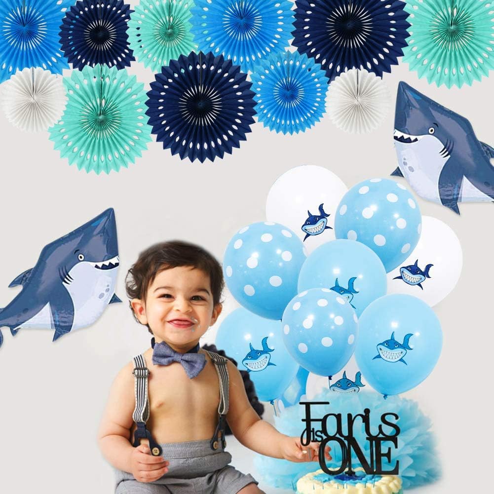 BEISHIDA Blue White Hanging Honeycomb Round Paper Fans Decoration Kit for Baby Boy Shower 1st Birthday Navy Ocean Wedding Under The Sea Theme Photo Booth Backdrops Paper Party Supplies（11packs）