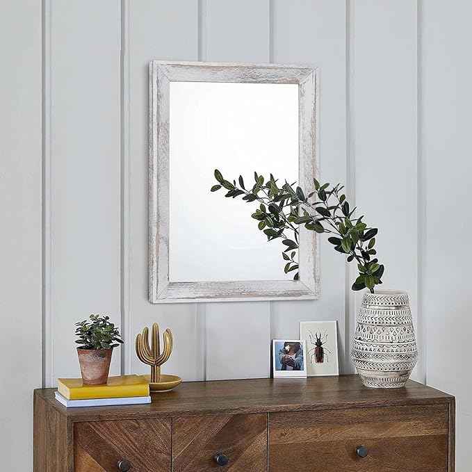 AAZZKANG Mirrors for Wall Rustic Wood Framed Hanging Mirror Decorative for Farmhouse Bedroom Bathroom Living Room Entryway Hallway Small White