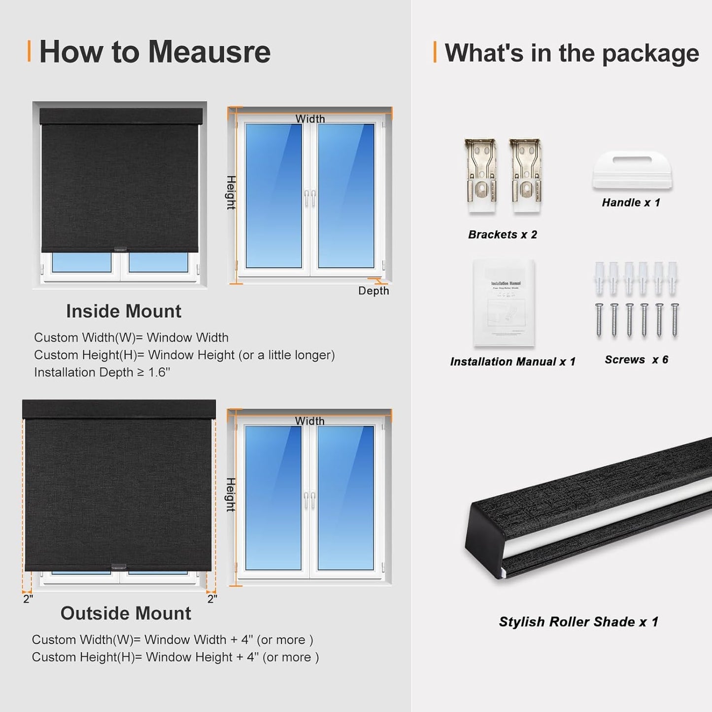 Persilux Free-Stop Cordless Blinds for Indoor Windows with Cover, Window Shades Blackout Roller Blinds, Thermal Insulated Fabric UV Protection for Kitchen, Office, Living Room, Black(17" W x 48" H)
