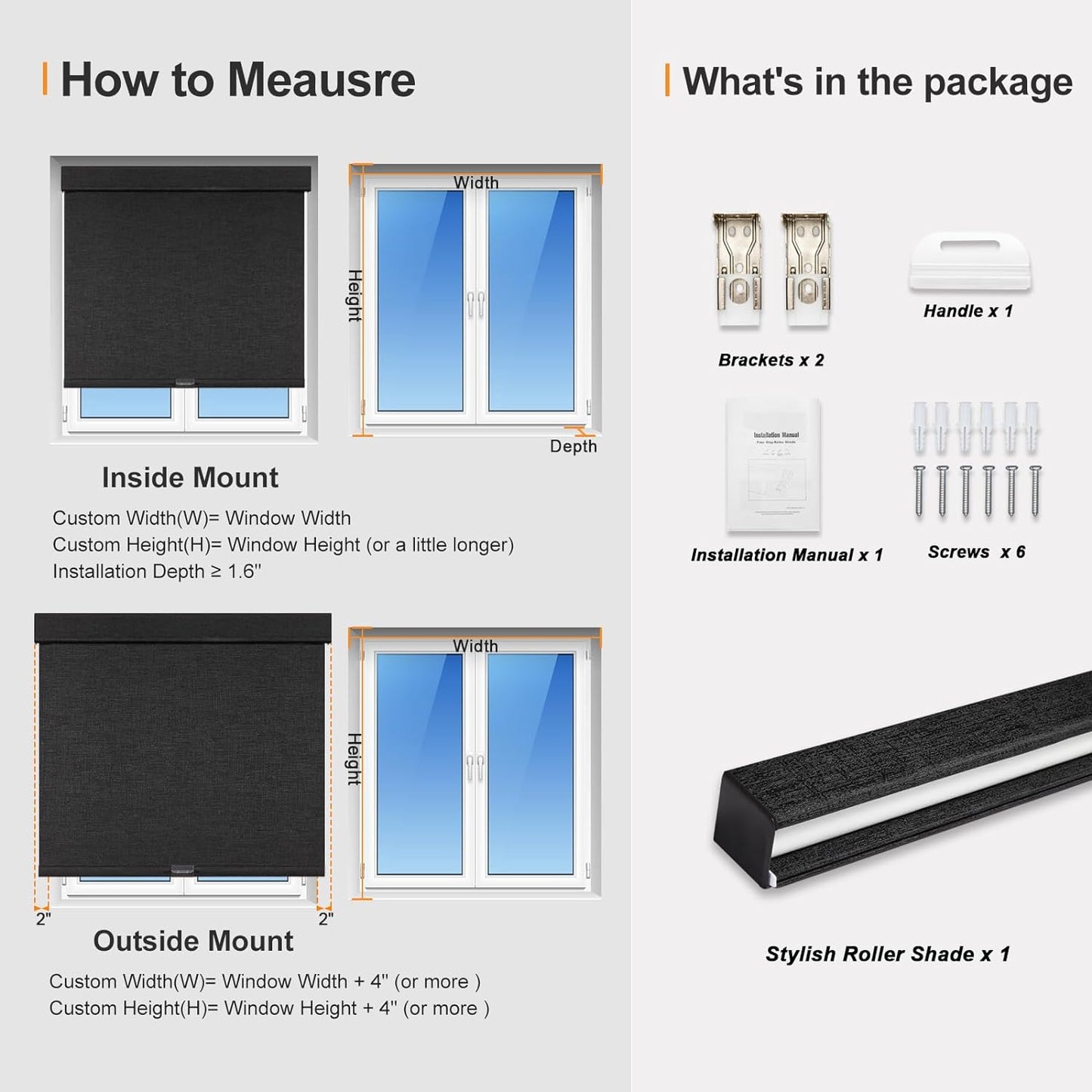 Persilux Free-Stop Cordless Blinds for Indoor Windows with Cover, Window Shades Blackout Roller Blinds, Thermal Insulated Fabric UV Protection for Kitchen, Office, Living Room, Black(20" W x 72" H)