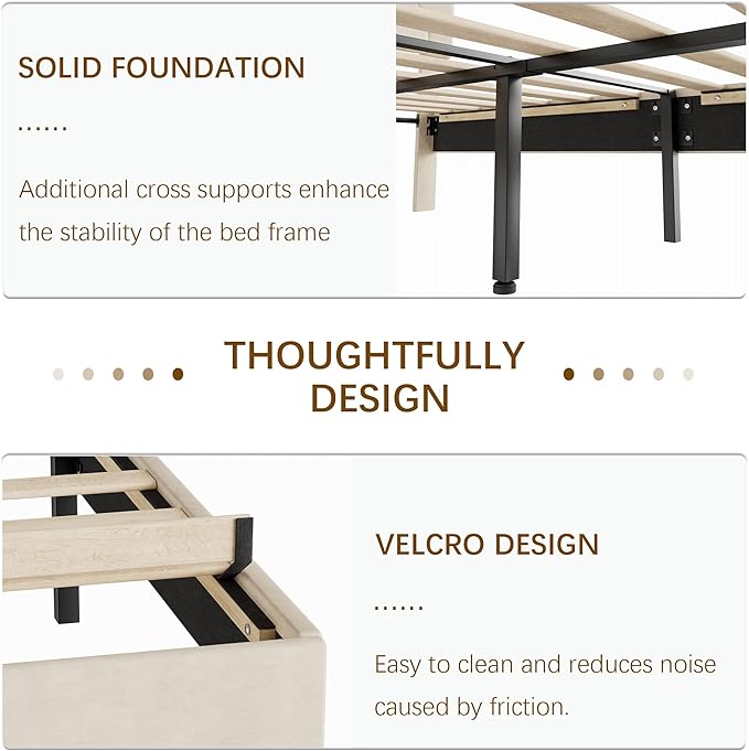 VECELO Full Size Bed Frame with Diamond Tufted Headboard, Upholstered Platform Bedframe with Wood Slat Support, No Box Spring Needed, Pala Beige