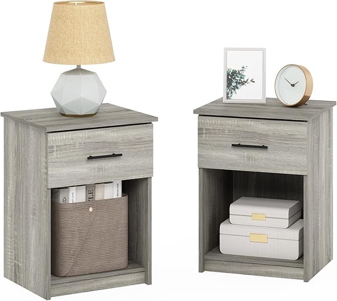 Furinno Tidur Nightstand, 2-Pack, French Oak Grey