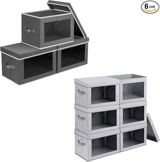 Storage Bins with Lids - Fabric Storage Boxes with Lids, Collapsible Storage Bins with Window, Decorative Closet Organizers and Storage for Clothes, Towels, Books, 3 Packs And 6 Packs