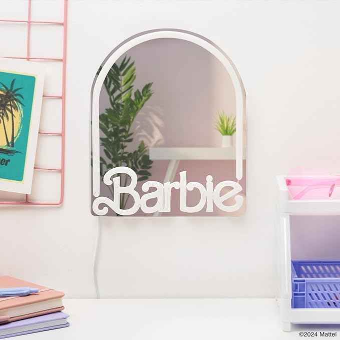 Paladone Barbie LED Neon Light Up Wall Mirror, Officially Licensed Mattel Home & Bedroom Décor for Girls, Teenagers, Women, Pink USB Powered Lamp