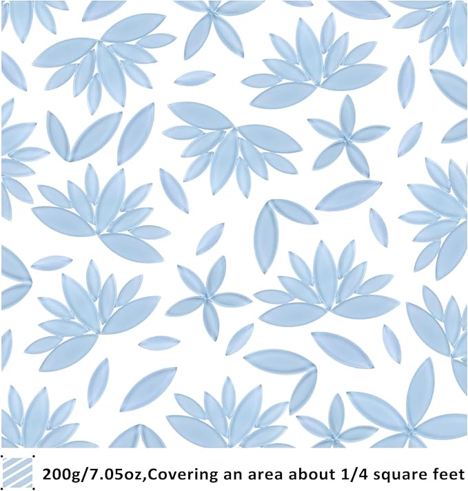 Youway Style Blue Leaf Mosaic Tiles for Crafts Bulk,200g Petal Mosaic Glass Pieces,Flower Glass Tiles for Christmas Mosaic Decorations,Garden Mosaic Supplies Kit
