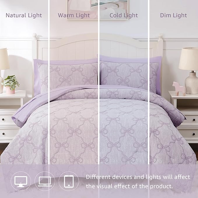 Queen Comforter Set with Sheets for Girls-7 Pieces Queen Bedding Sets with Light Purple Comforter, Sheets, Pillowcases & Shams for Kids (Purple Diamond, 90" X 90")