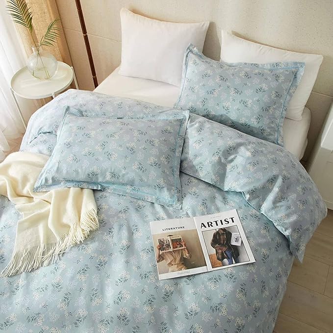 LifeTB Vintage Floral Comforter Set Full Size Farmhouse Blue Flower Bedding Comforter Chic Floral Girls Cottagecore Bedding Set Soft Microfiber Cute Flower Botanical Comforter Set for All Season