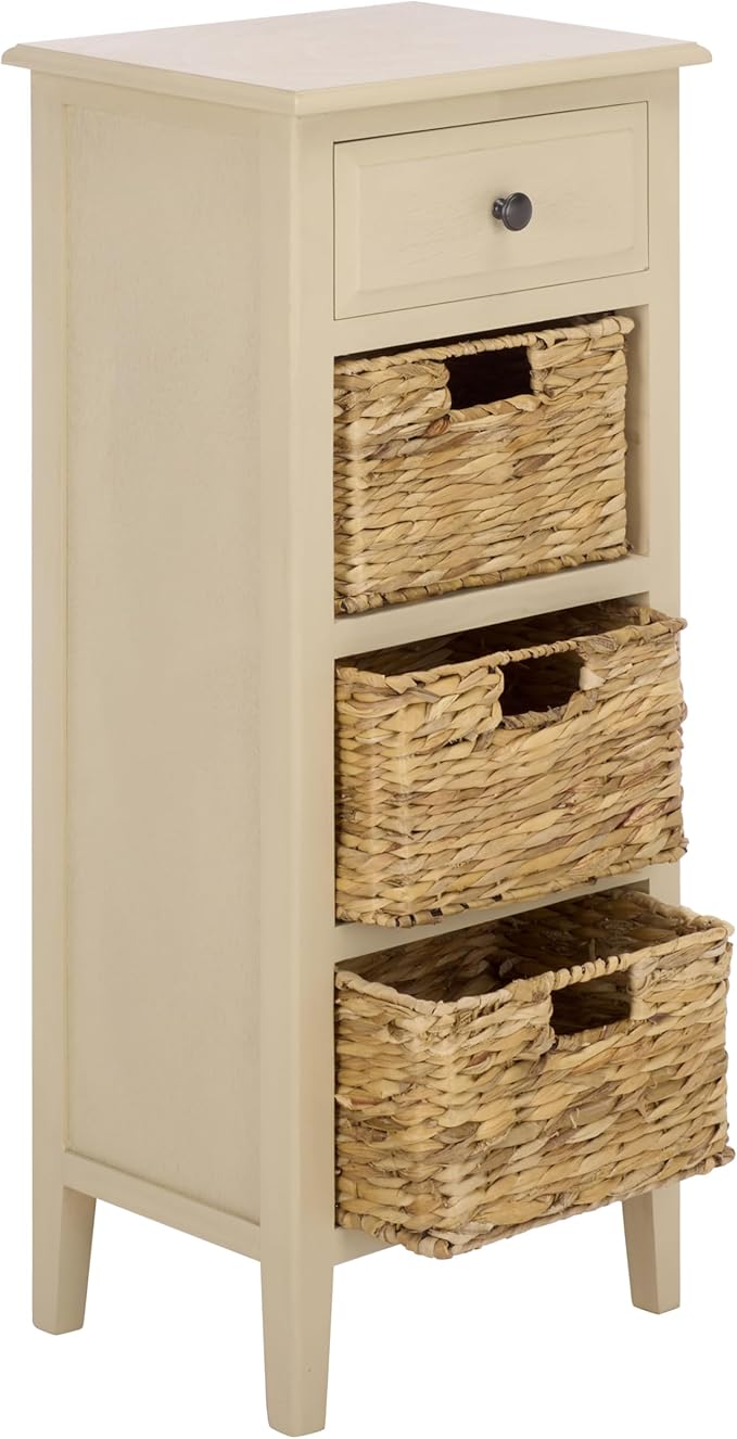 SAFAVIEH Home Collection – Michaela Sand 4-Drawer Storage Unit, Natural Rattan Basket Organization, Fully Assembled (AMH5744G)