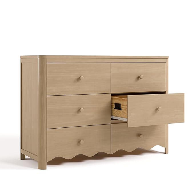 Storkcraft Casablanca 6 Drawer Dresser (Driftwood) – GREENGUARD Gold Certified, Sturdy Dresser for Nursery Bedroom with Spacious Storage, Interlocking Drawer System, Pre-Installed Tracks