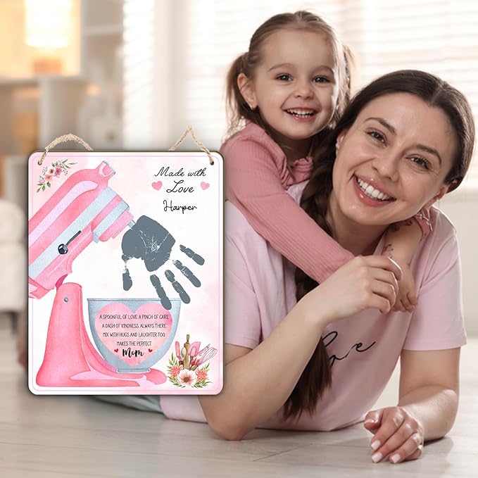 DIY Mothers Day Handprint Baking Mixer Craft Shape Hanging Sign for Mom Baking, Baby First Mothers Day Handprint Keepsake Gifts for 1st New Moms Crafts from Kid Hand Print, Chef Baker Cooking Mom Gift