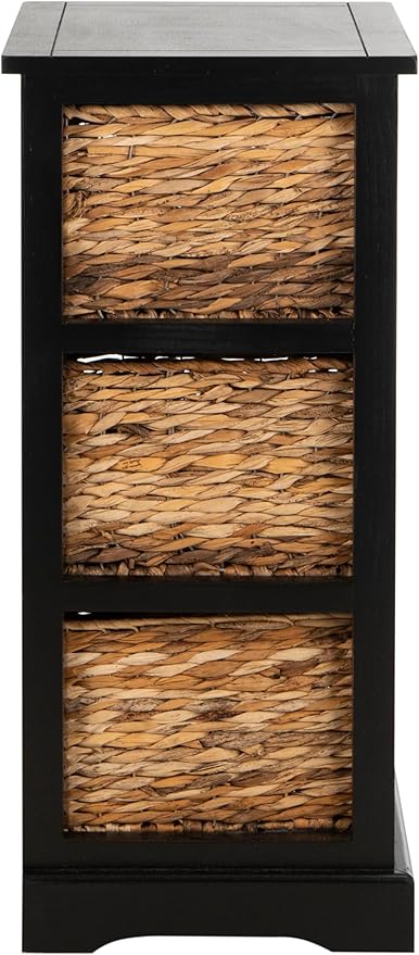 SAFAVIEH Home Collection – Halle Distressed Black Storage Side Table with Wicker Baskets, Farmhouse Accent Storage, Fully Assembled (AMH5738A)