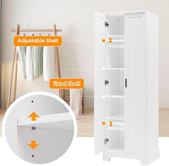 Favfurish 70" Tall Bathroom Storage Cabinet with Doors,Modern Linen Cabinets w/Adjustable Shelves & Anti-Tipping Device,Easy Assembly,Freestanding Organizer for Dining Room,Kitchen,Office,White