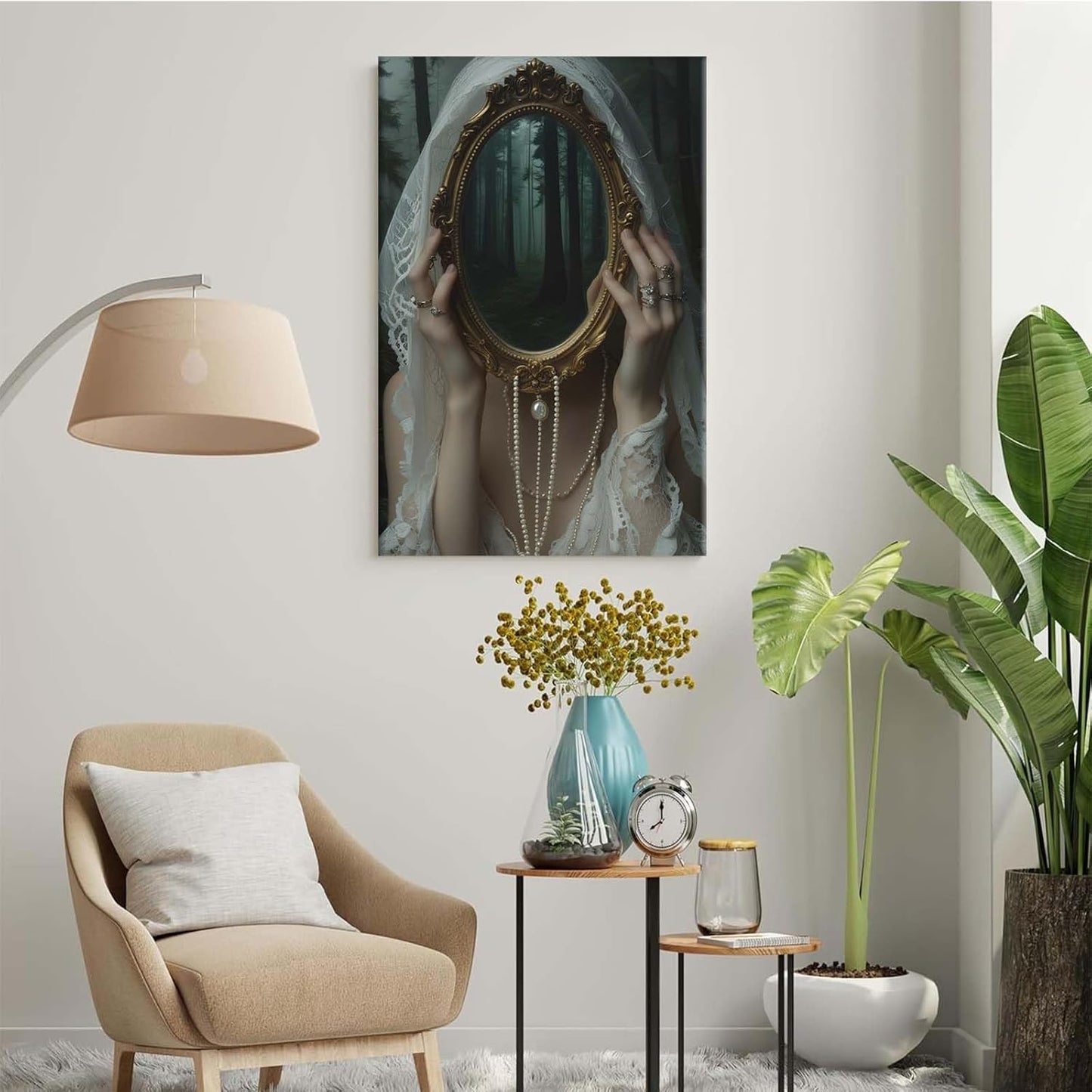 Mirror face covering dark art poster print melancholy gothic painting vintage feminine print victorian style decoration antique art28x40in Frameless