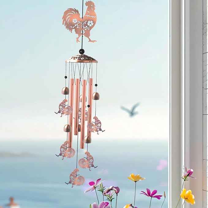 Chicken Wind Chimes,Outdoor,Gifts for Women Birthday Gifts for Men/Mom/Grandma Rooster Metal WindChimes Outside/Indoors, Lawn, Patio, Garden Decor, Yard Decorations