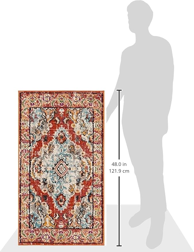 SAFAVIEH Monaco Collection Area Rug - 2'2" x 4', Orange & Light Blue, Non-Shedding & Easy to Clean, Distressed Medallion Design, Ideal for Front Door, Kitchen, Entryway, Accent Space (MNC243H)