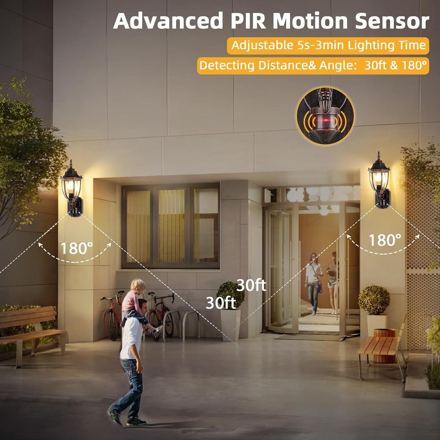 Lamomo Outdoor Wall Sconce, 2 Pack Dusk to Dawn Motion Sensor Light Fixtures, Exterior Aluminum Waterproof Porch Lights for Patio Front Door Garage