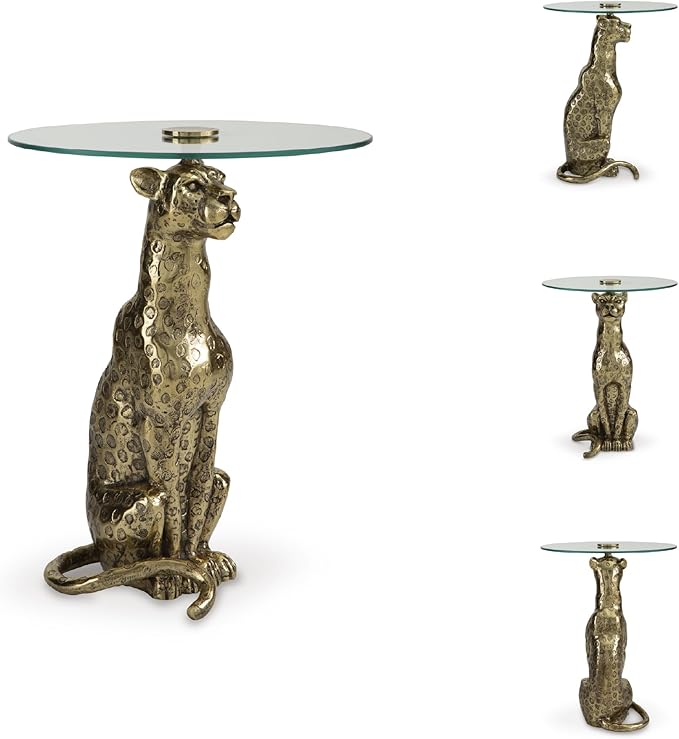 Signature Design by Ashley Vallain Industrial Glass Tabletop Accent Table with Leopard Base, Metallic & Glass