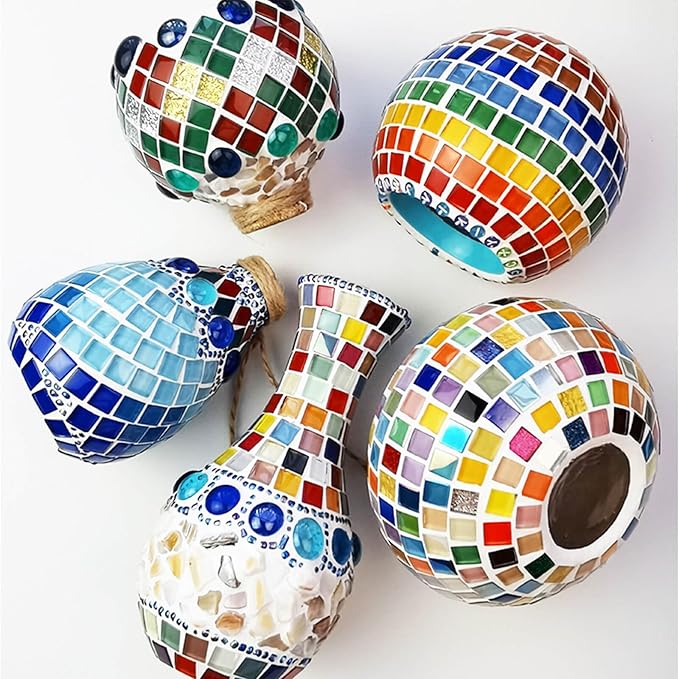 LITMIND 600Pcs / 1.1LB Mixed Colors Mosaic Tiles - 0.4 inch Square Crystal Glass Mosaic, Ideal for Stained Glass Art, Handmade Craft, and Home Decor