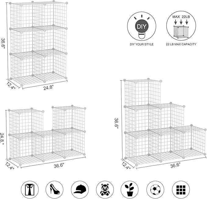 C&AHOME Wire Cube Storage, 6 - Cube Organizer Metal C Grids, Modular Shelves Units, Storage Bins Shelving, Closet Organizer, Ideal for Home, Office, Living Room, 36.6”L x 12.4”W x 36.6”H White