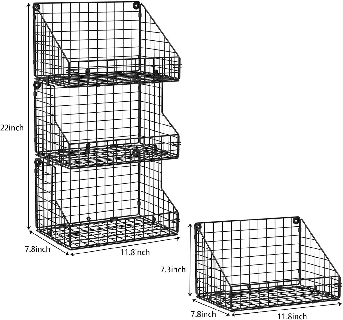 X-cosrack 3-Tier Stackable Detachable Snack Organizer (Large Size), Countertop Display/Wall Mounted Shelf with 5 Hooks Wire Basket Snack Shelf for Office Cabinets, Kitchen, Pantry, 11.8x7.8x22 Inch