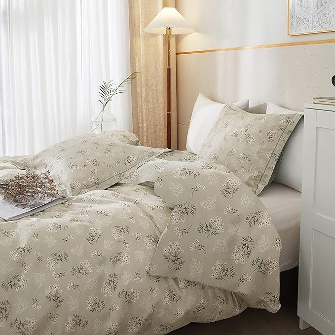 LifeTB Boho Floral Comforter Set Full Size Vintage Style Floral Bedding Comforter with 2 Pillowcases Garden Flower Leaves Botanical Comforter Set Soft Fluffy 3 Pieces Bedding Set for Girls Women