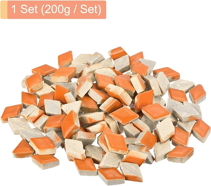 MECCANIXITY 200g Ceramic Mosaic Tiles for Crafts Bulk, Rhombic Orange Ceramic Tiles for Mosaic Kits Garden Stepping Stone Cup Mat