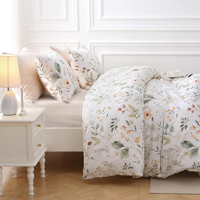 MUXHOMO Garden Leaves Bed in a Bag King 7 Pieces, King Comforter Set Reversible Botanical Flowers Design, Ultra Soft & Breathable Bedding Sets with Comforter, Sheets, Pillowcases & Shams