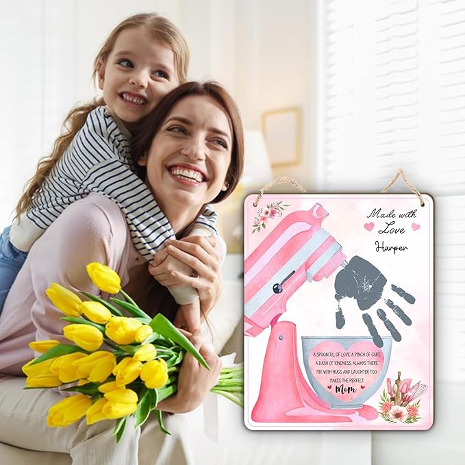 DIY Mothers Day Handprint Baking Mixer Craft Shape Hanging Sign for Mom Baking, Baby First Mothers Day Handprint Keepsake Gifts for 1st New Moms Crafts from Kid Hand Print, Chef Baker Cooking Mom Gift